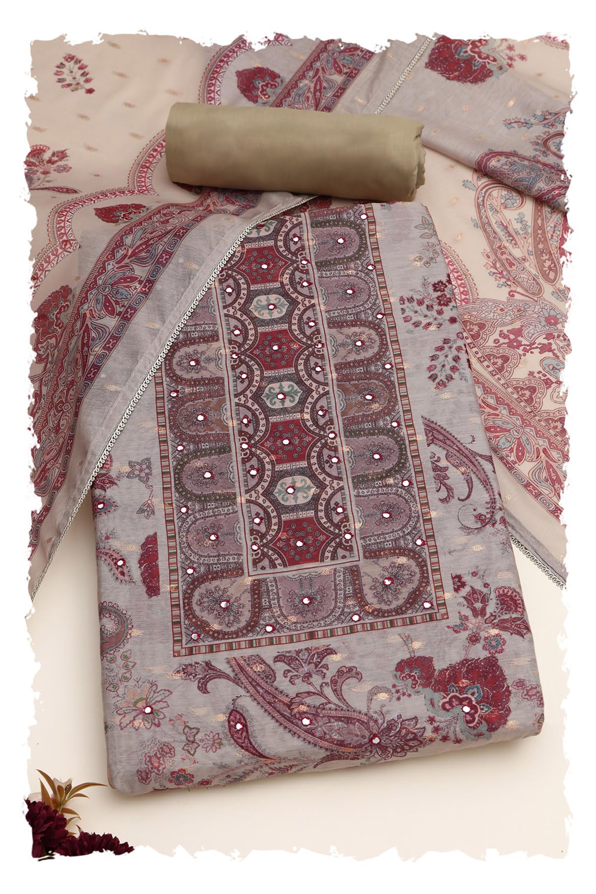 Soch Women Chanderi Botanical Dress Material with Faux Mirror
