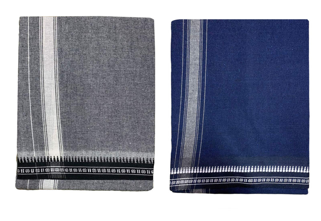 Prakasam Cotton Mens Colour Thalapathi Border Single Dhoti/Size1.28X2.00 Mtrs/Combo Pack Of 2 Dhoties