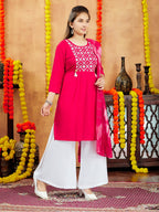 Aarika Girls Red Colour Embroidery Cotton Kurti (10-15 Years)