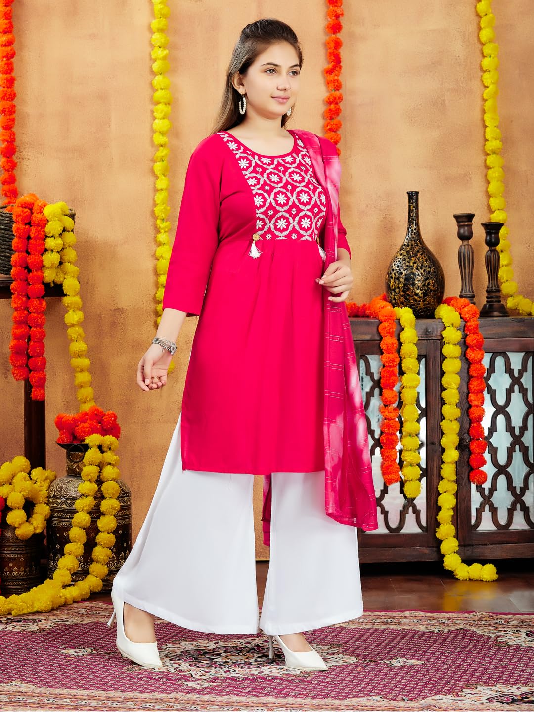 Aarika Girls Red Colour Embroidery Cotton Kurti (10-15 Years)
