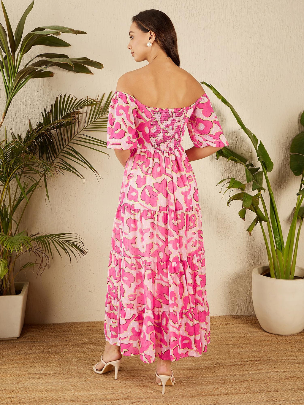 Rare WomenS Polyester Fit And Flare Maxi Dress (Ep8120A_Pink