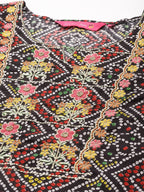 Anubhutee Women'S Cotton Bandhani Printed Straight Kurta Suit Set With Pants Abwkt2215_Bk_L_Black