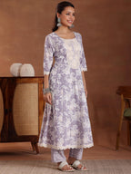 Libas Mauve Pure Cotton Printed Kurta Sets For Women