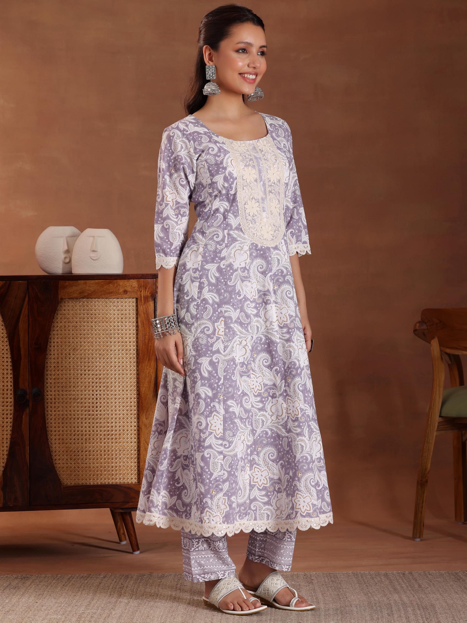 Libas Mauve Pure Cotton Printed Kurta Sets For Women
