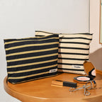 SOIDRAM 2 Pieces Makeup Bag Large Stripe Cosmetic Bag Capacity Canvas Travel Toiletry Bag Organizer Cute Makeup Brushes Aestheti