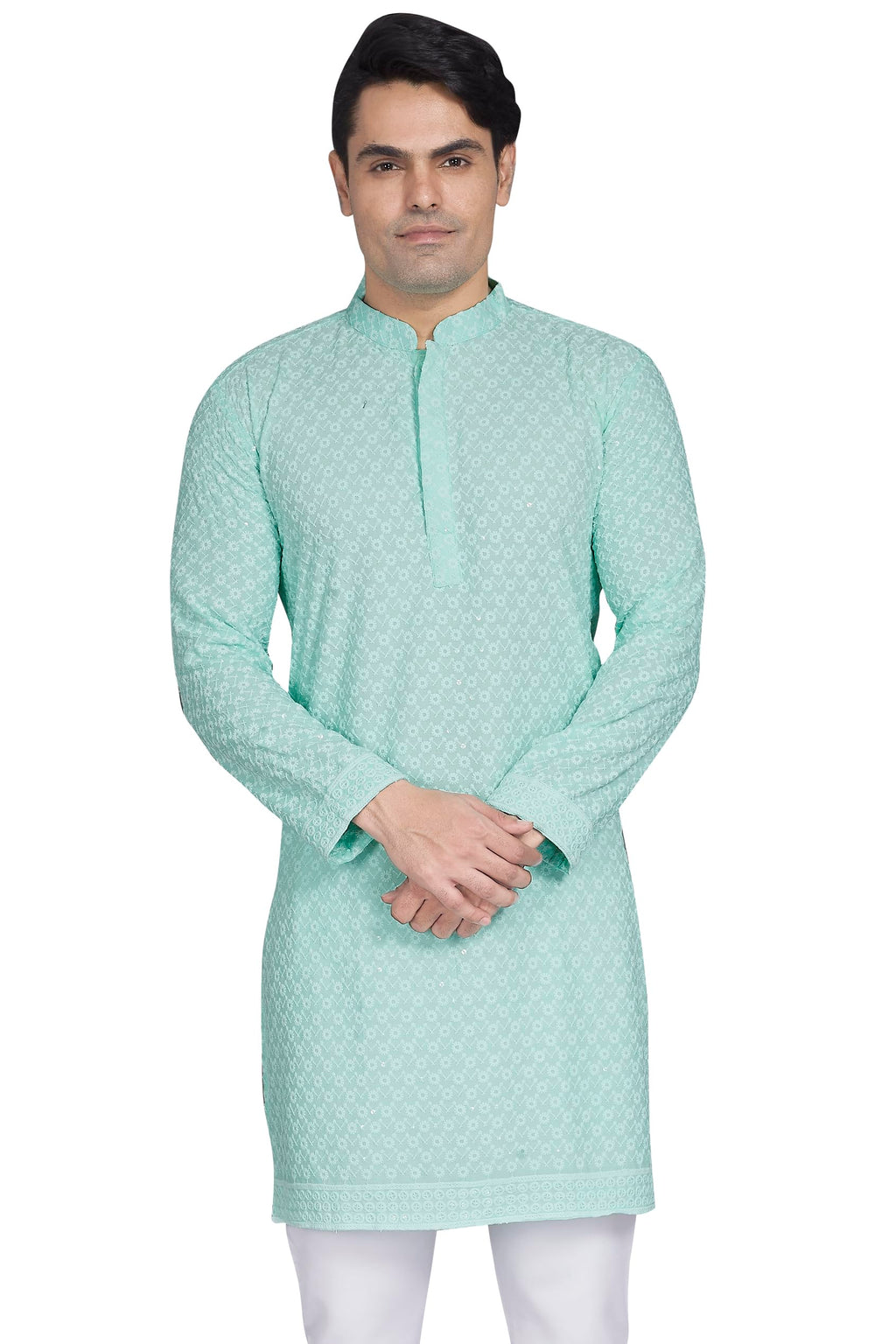 Divisive MenS Sequince Embroidered Cotton Blend Only Slim Fit Kurta (Dkrt881_Xxxl_Sky)