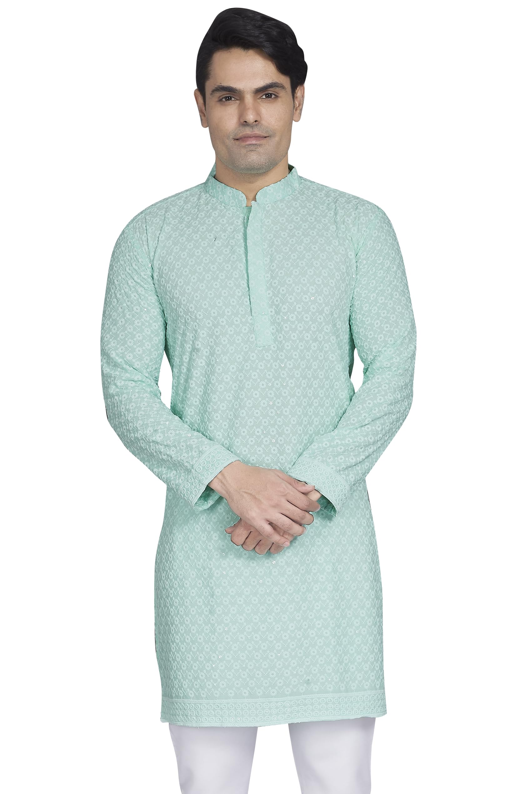 Divisive MenS Sequince Embroidered Cotton Blend Only Slim Fit Kurta (Dkrt881_Xxxl_Sky)
