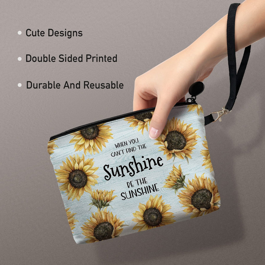 Hglian Sunflower Makeup Bag,Be The Sunshine Travel Travel Cosmetic Bag Zipper Pouch,Inspirational Birthday Gifts for Female Frie