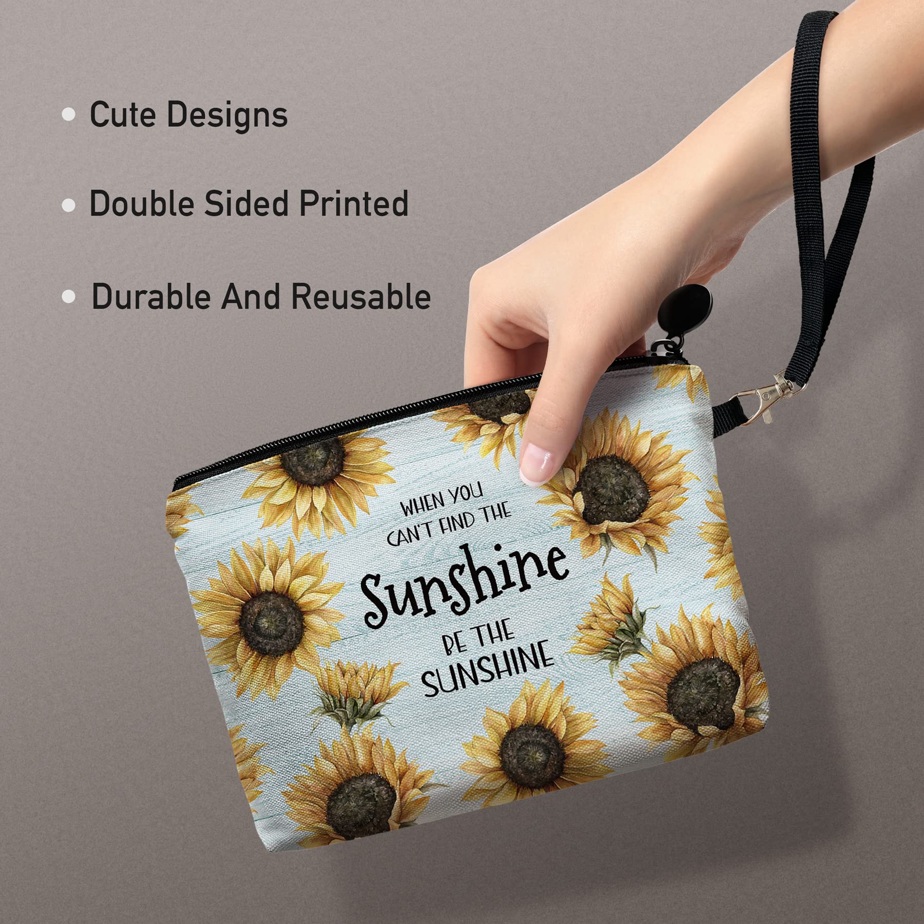 Hglian Sunflower Makeup Bag,Be The Sunshine Travel Travel Cosmetic Bag Zipper Pouch,Inspirational Birthday Gifts for Female Frie