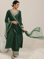 Libas Womens Chanderi Silk Kurta Set (49281_Green