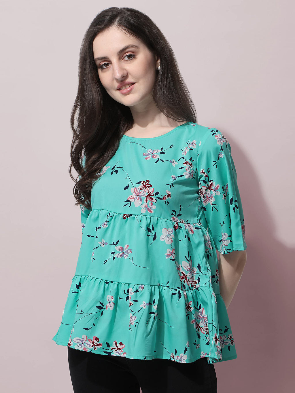 OOMPH! Peplum Tops for Women, Green - mt377