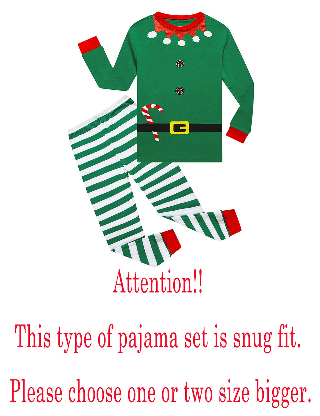 KikizYe Christmas Elf Cosplay Baby Girls Boys Pjs 100% Cotton Long Sleeve Kids infant Pajamas Sets Size 18-24 Months Green