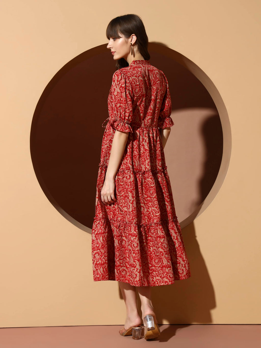 Kzully | Dress For Women | Midi Dress | Floral Printed | Polyester Fabric | Bell Sleeve Ethnic A-Line | Tiered Fit & Flare | Cas