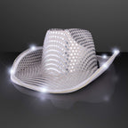 FlashingBlinkyLights Silver Sequin Light Up LED Cowboy Hat
