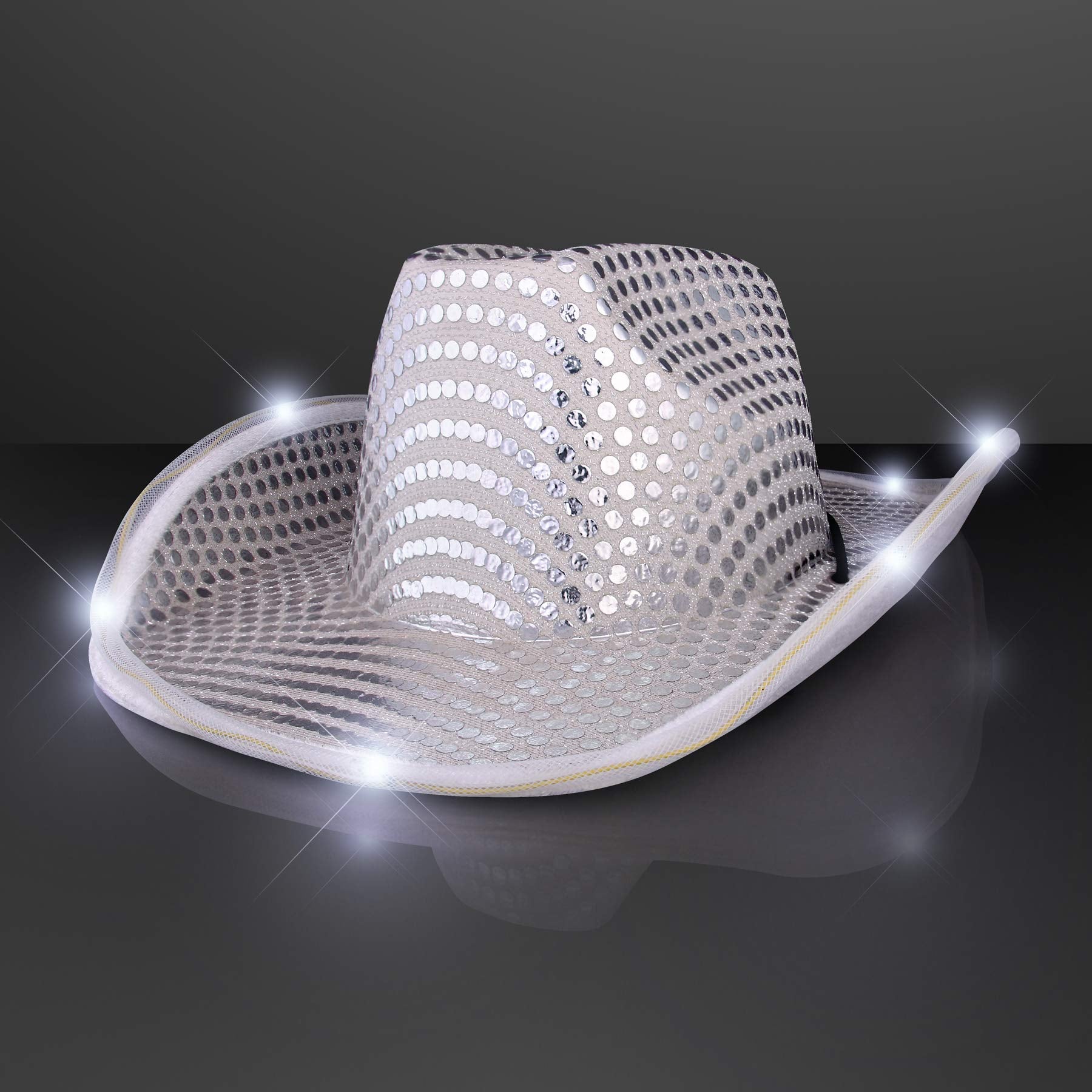 FlashingBlinkyLights Silver Sequin Light Up LED Cowboy Hat