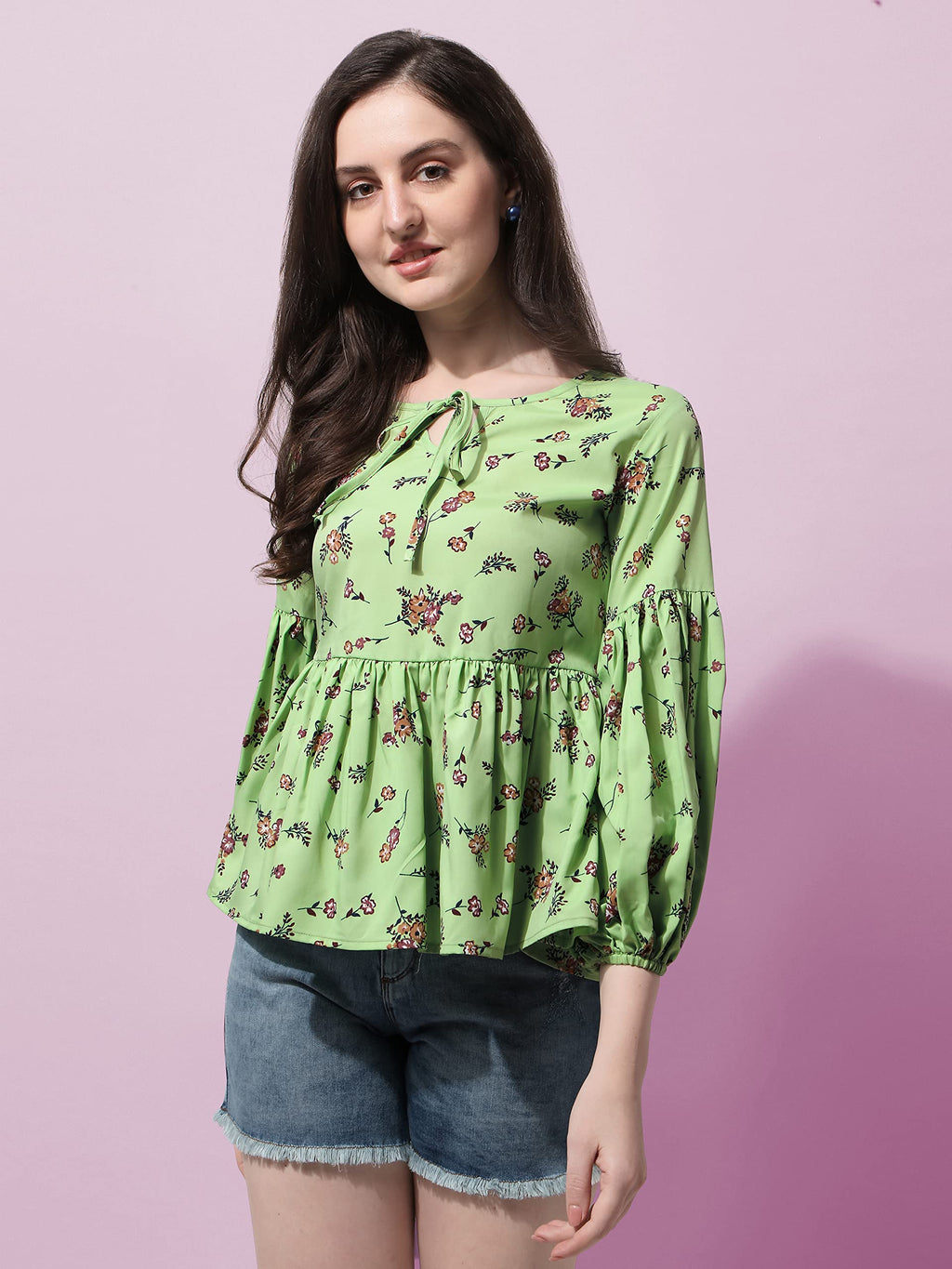 OOMPH! Peplum Tops for Women, Green - mt403