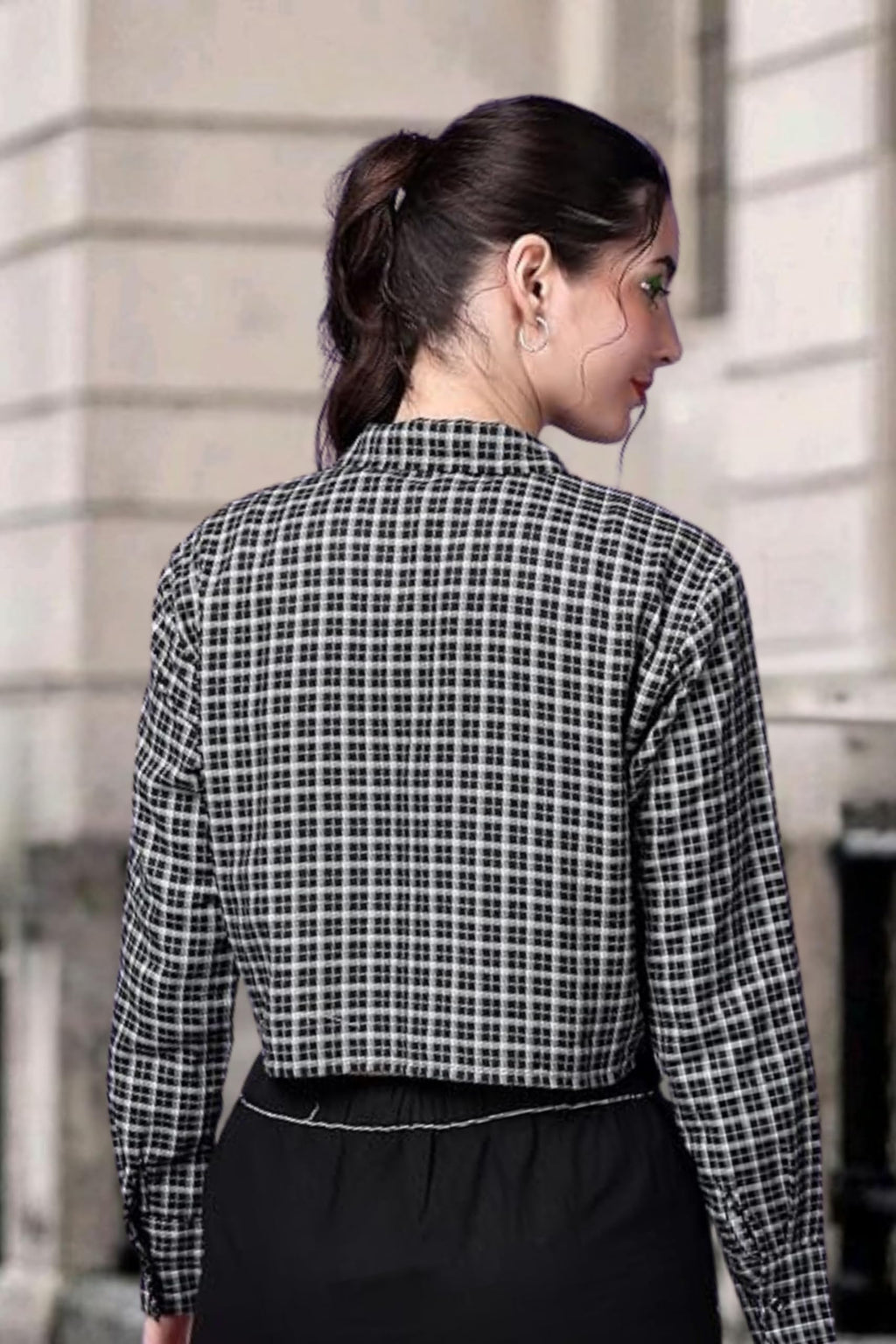 POPWINGS Casual Pure Cotton Checks Crop Shirt for Women | Stylish Western Full Sleeves