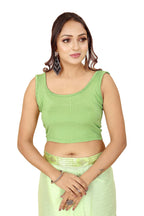 Shasmi WomenS & Girls Solid Ribbed Square Neck Collarless Sleeveless Slim Fit Simplicity Blouse For Women (Blouse 36 Pista Gre