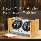 Watch Winder for 4 Automatic Watches - Bamboo Watches Winder Box with Quiet Motor 4 Rotation Mode Setting by Watch Winder Smith