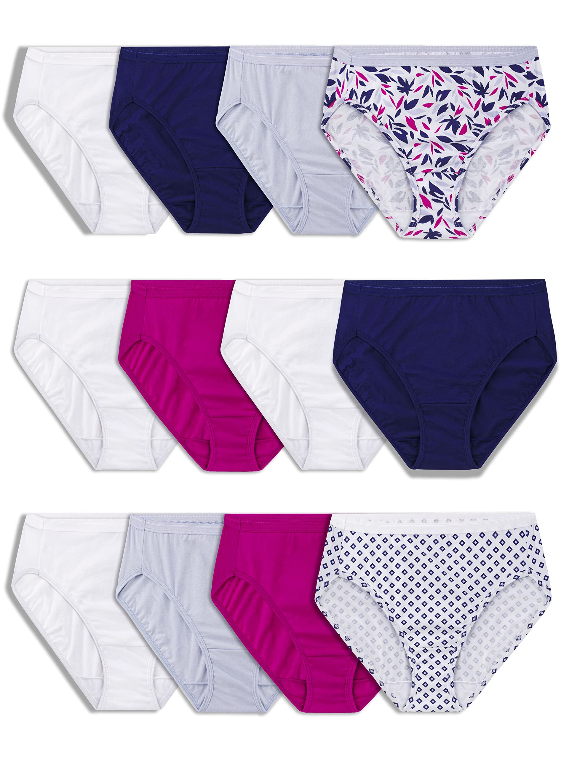 Fruit of the Loom Women's Eversoft Cotton Underwear Multipacks, Tag Free & Breathable, Available in Plus Size, Hi Cut-Navy/White