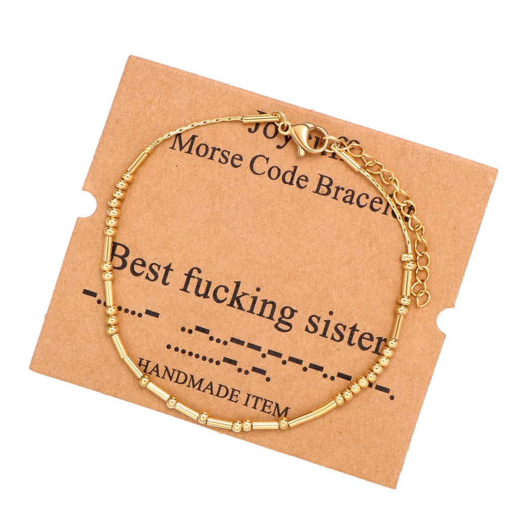 JoycuFF Best Sister Funny Gifts Morse Code Bracelets for Women Best Friend Sister Birthday Christmas Stianless Steel Graduation 