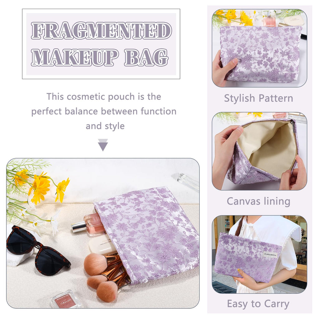 ZLFSRQ Daisy Flower Makeup Bag Travel Cute Floral Cosmetic Bags for Women Large Makeup Pouch Zipper Cosmetic Pouch for Purse Aes