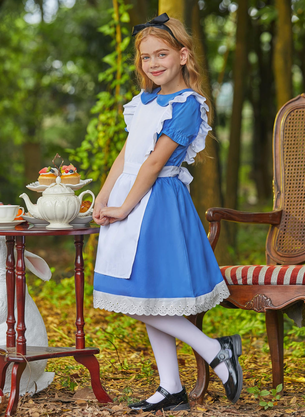 BesserBay Halloween Little Girls Costume Blue Peter Pan Collar Dress with White Apron 4 Years