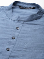 See Designs Mens Kurta - Specially Crafted And Designed For The Eid Festival Men Blue Cotton Straight Kurta With Slub Effect Wit