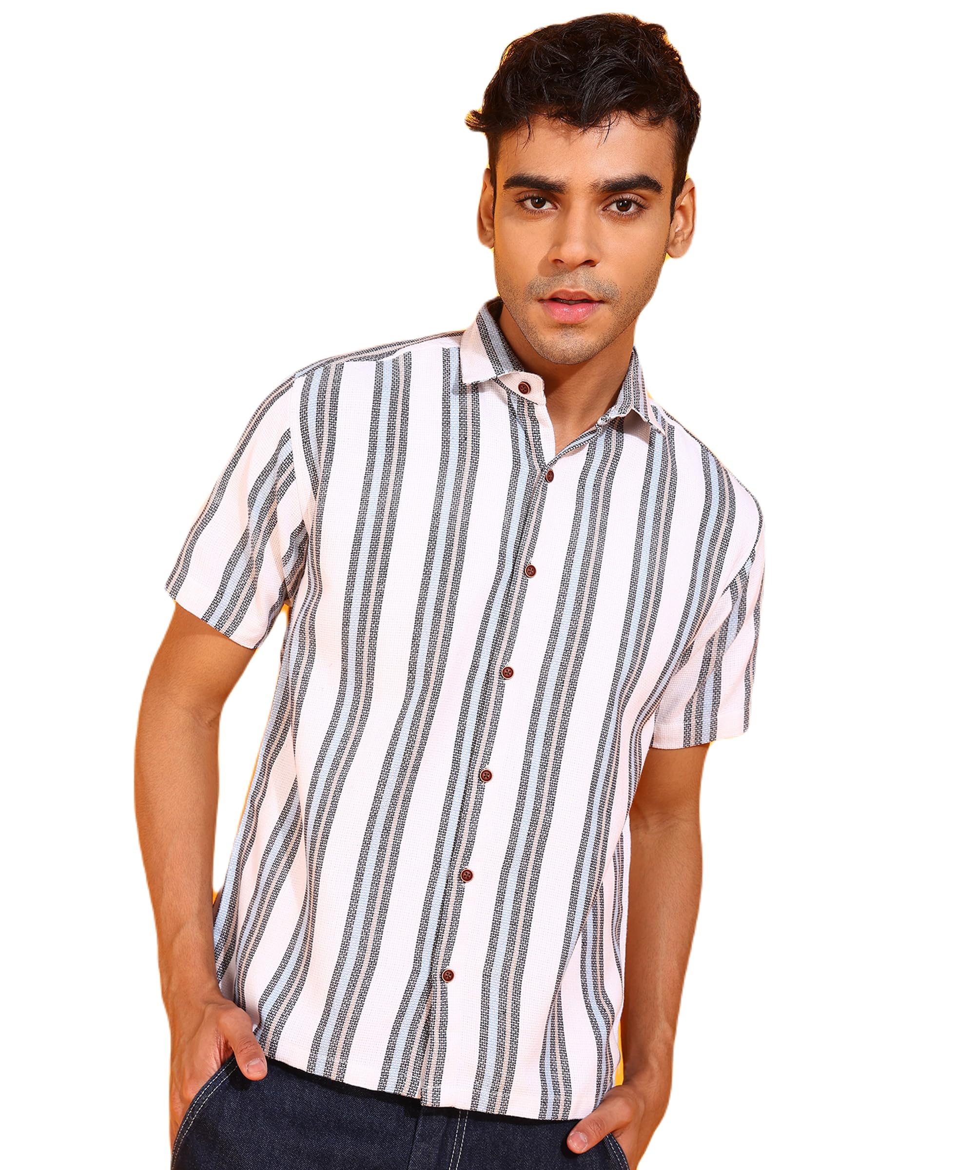 Mildin MenS Black Cotton Striped Casual Shirt - Stylish, Comfortable & Breathable For Everyday Wear, Perfect For Relaxed & Tren