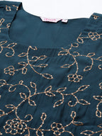 Ishin Women'S Mint Embellished With Sequins Silk Straight Kurta Suit Set With Trousers