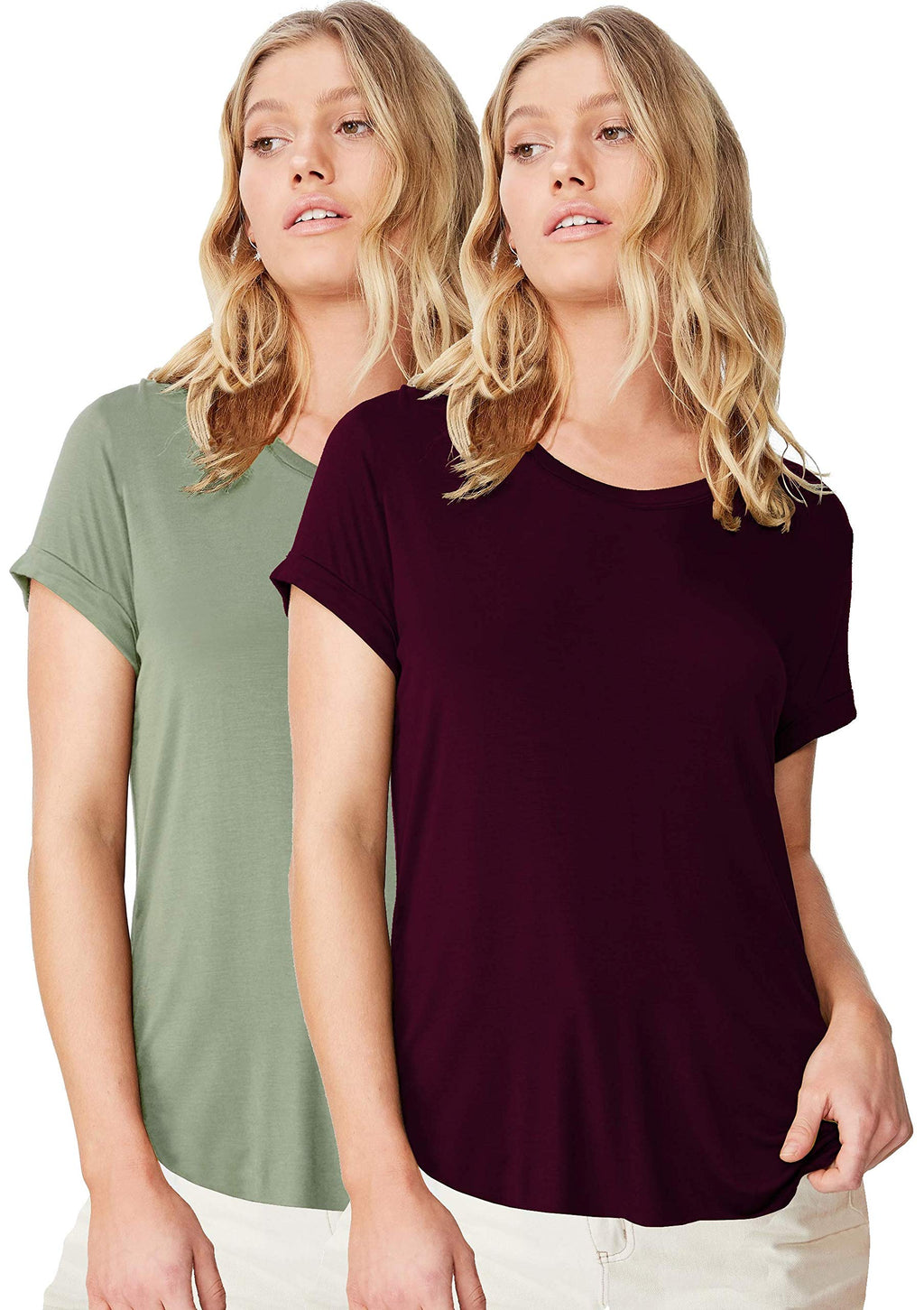 Fabricorn Womens Regular Fit T-Shirts (Cmb01_Wine_Sagegrn_Updown_XXL_Wine & Sage Green_Xx-Large)