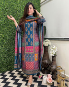 ANNI DESIGNER Womens Rayon Viscose Printed Straight Kurta with Pant & Dupatta (Sula Multi_L_Multicolor_Large)