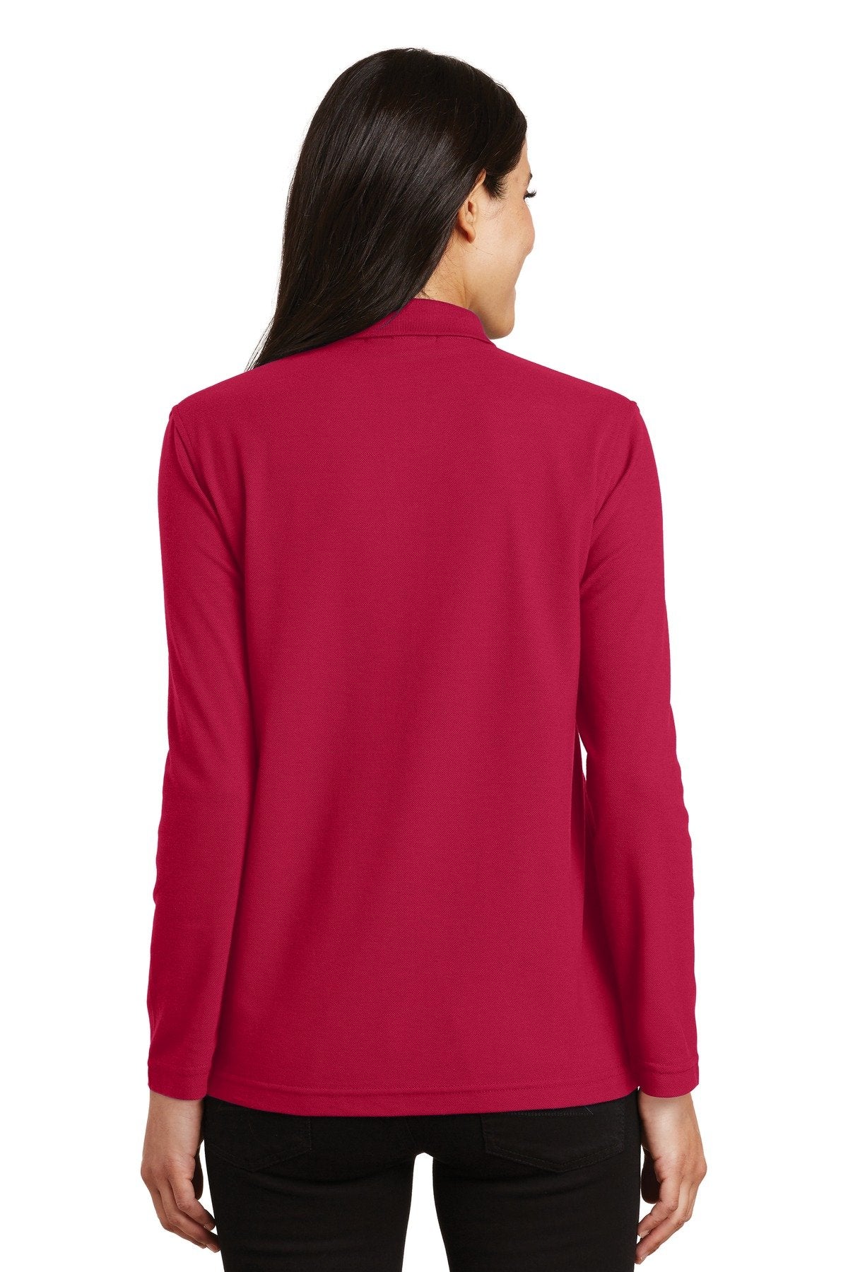 Port Authority Ladies Long Sleeve Silk Touch Polo. L500LS Red