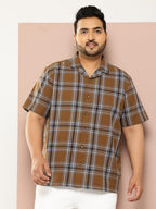 Thomas Scott Men | Short Sleeves | Regular Fit Plus Size | Windowpane Checks | 100% Cotton | Cuban Collar | Casual Shirt(TS1730_