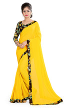 Oomph! Womens Printed Chiffon Sarees - Butter Yellow