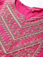 anubhutee Womens Pink Gotawork Printed Kurta set with Trousers and Dupatta