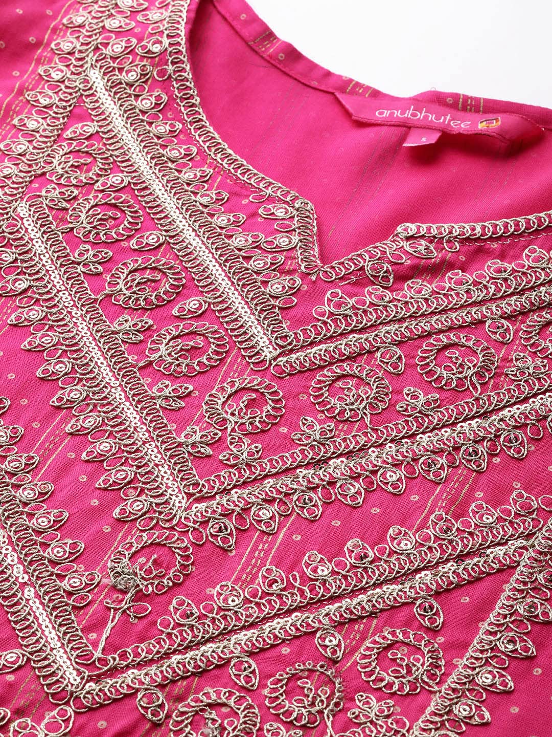 anubhutee Womens Pink Gotawork Printed Kurta set with Trousers and Dupatta