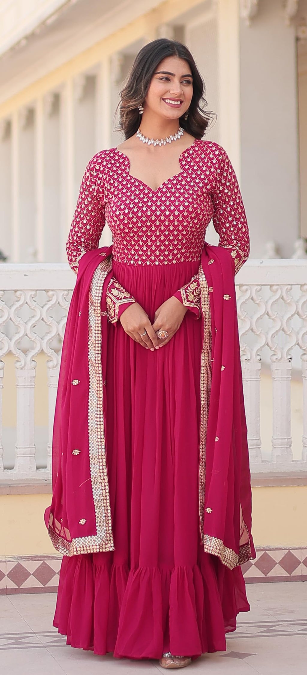 Fashion Basket Women'S Georgette Maxi Anarkali Kurta Set With Duptta