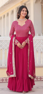 Fashion Basket Women'S Georgette Maxi Anarkali Kurta Set With Duptta