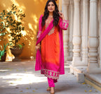 ANNI DESIGNER Womens Rayon Viscose Embroidered Straight Kurta with Pant & Dupatta (Lasivan VKS05_Pink