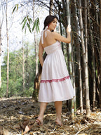 Stylum Womens Solid & Embroidered Italian Crepe Flared Dress White