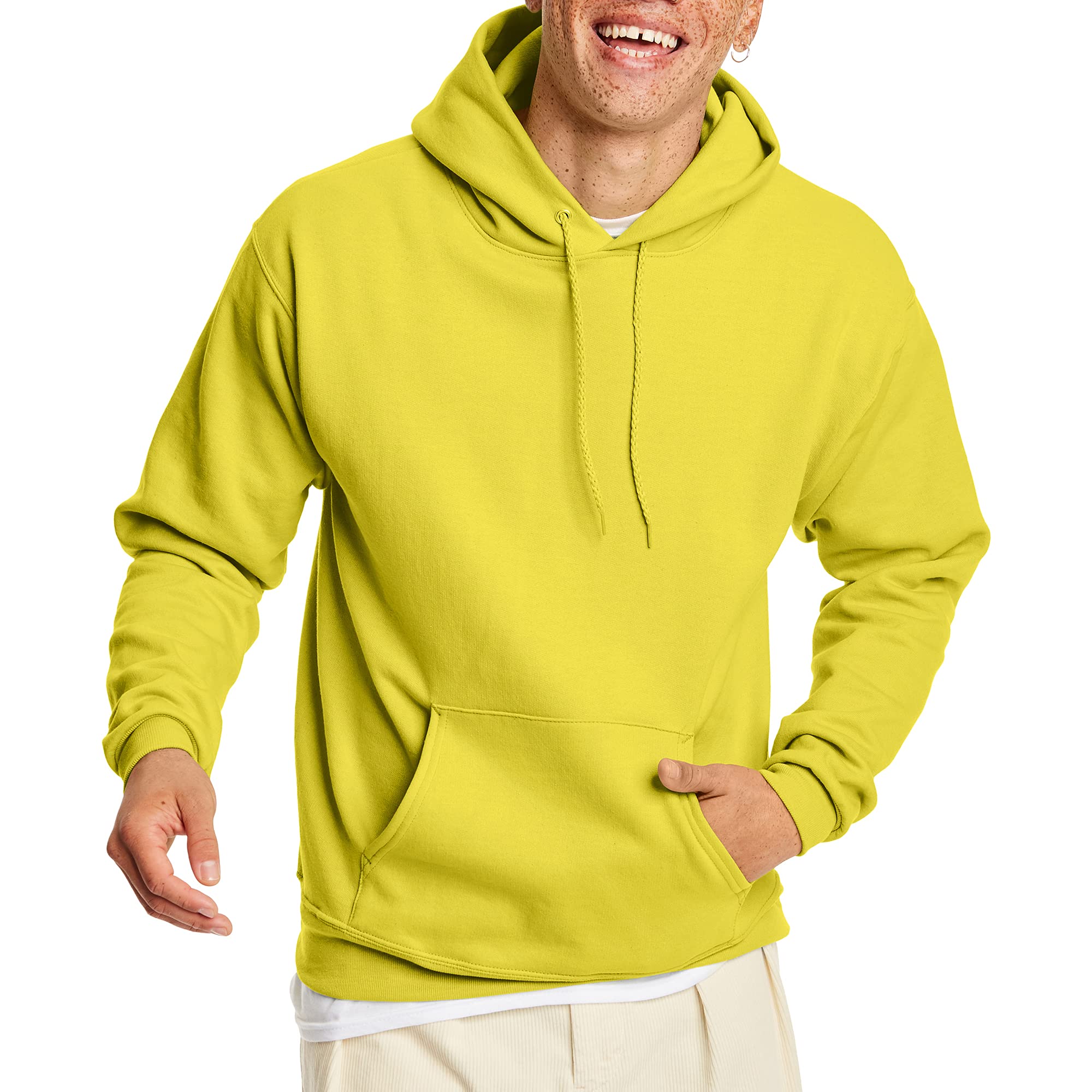 Hanes Men's Pullover EcoSmart Hooded Sweatshirt, yellow, Small