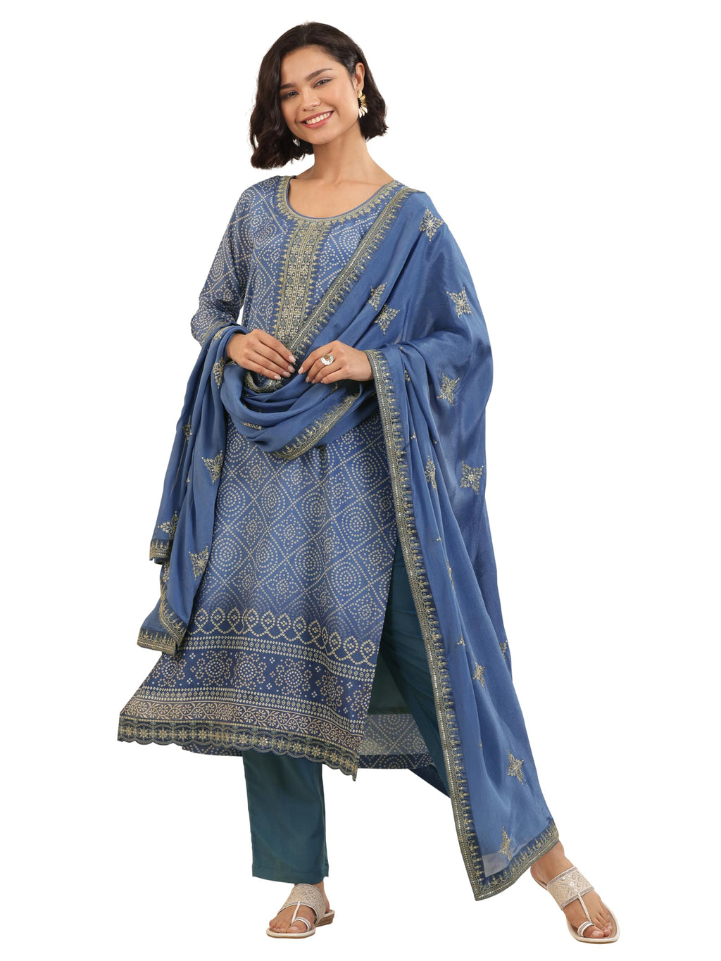 Libas Blue Printed Chinon Straight Kurta set for Women (99071ORXL)