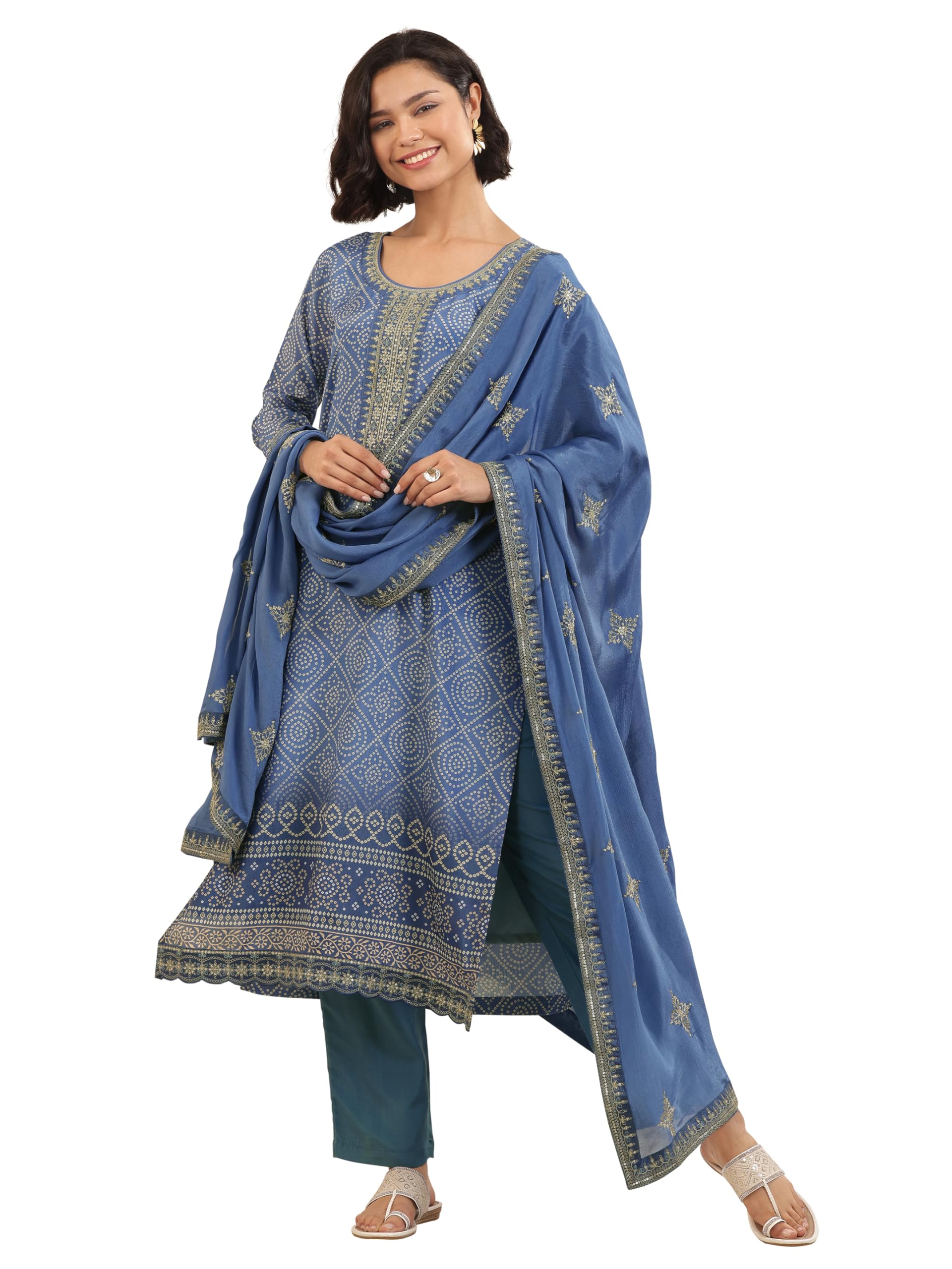 Libas Blue Printed Chinon Straight Kurta set for Women (99071ORXL)