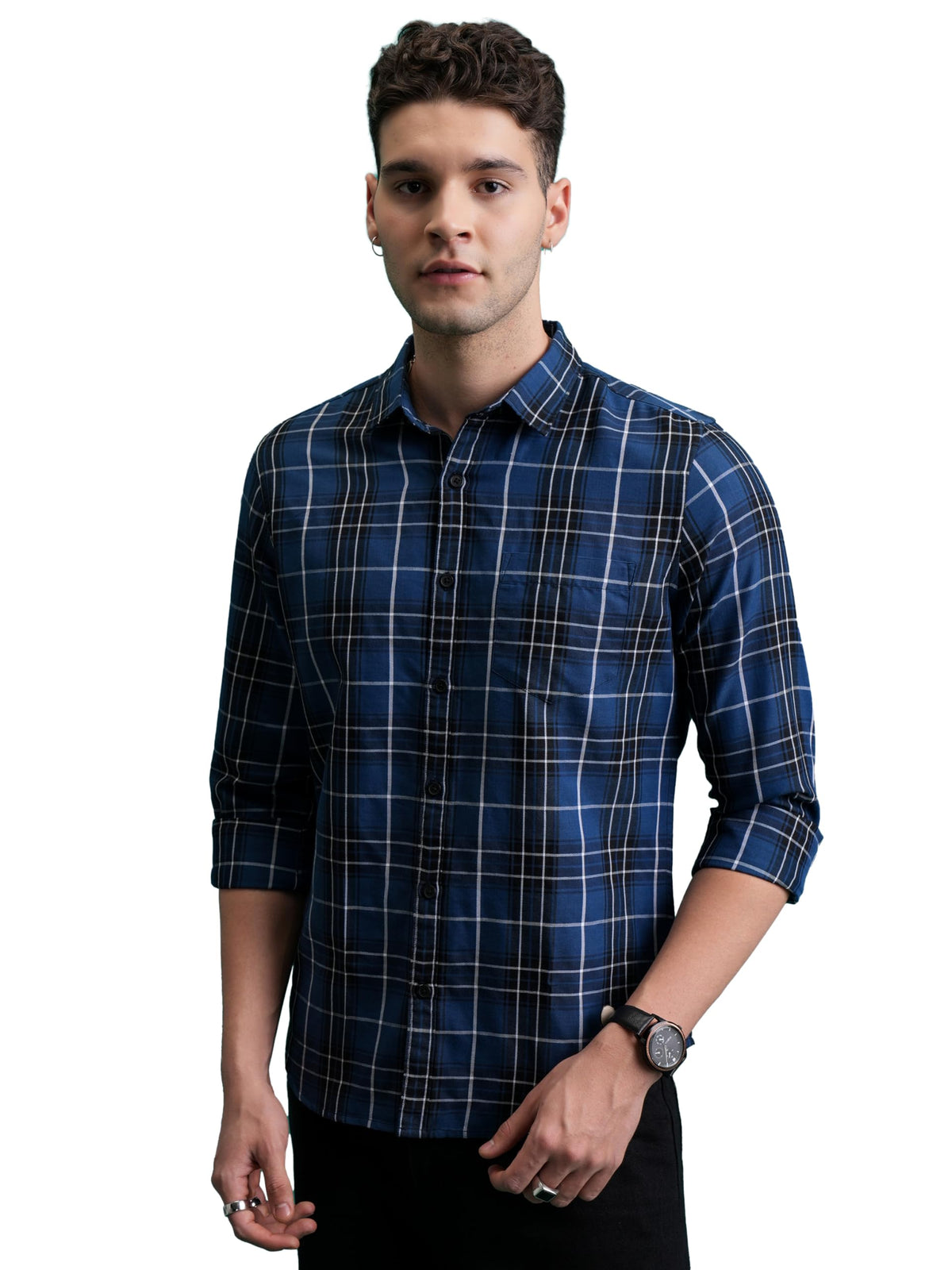 Ketch Men Long Sleeve Semi Fit Khsh001803 Blue Xl