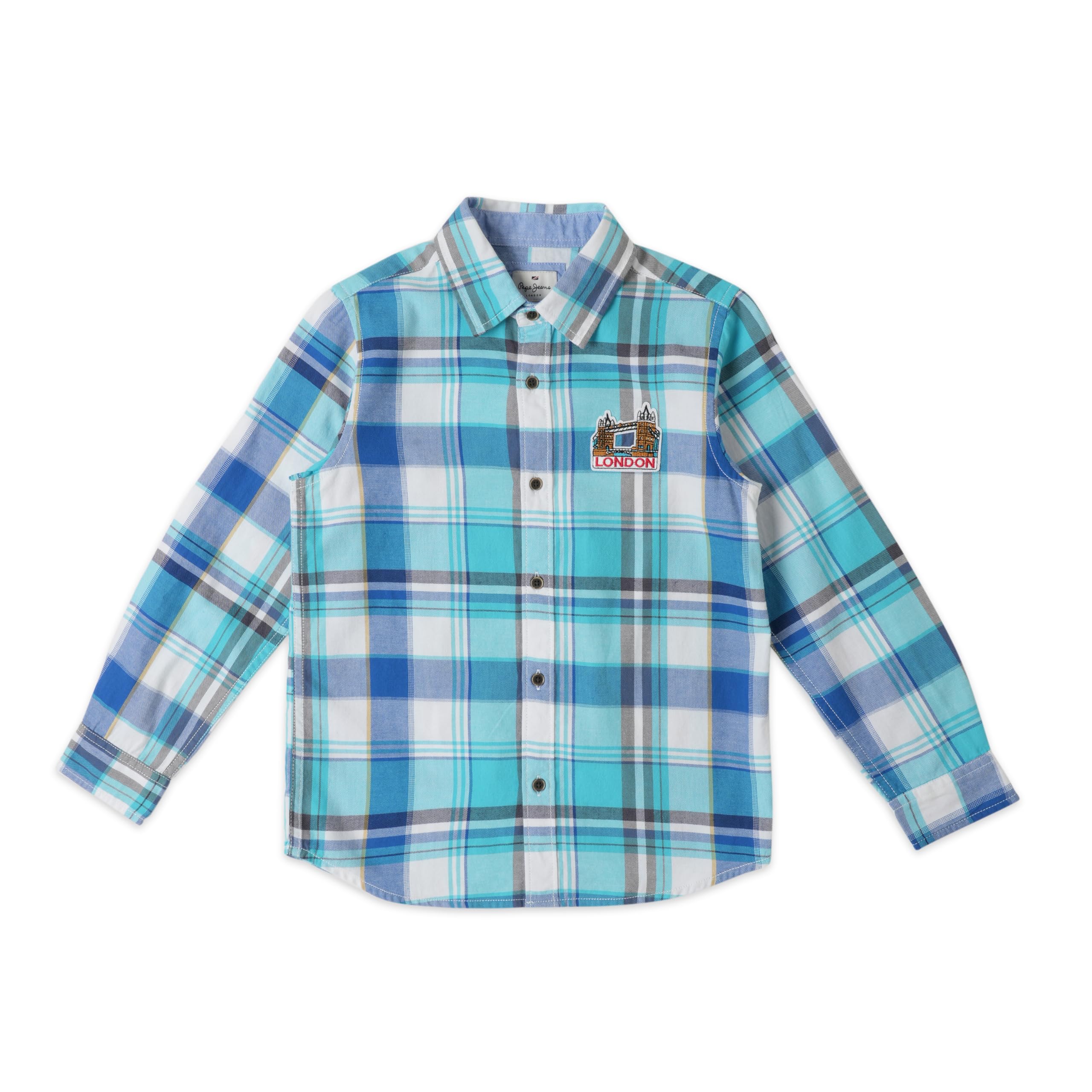 Pepe Jeans Arin Ls Yarn Dyed Twill Checks Shirt, Aqua, 8