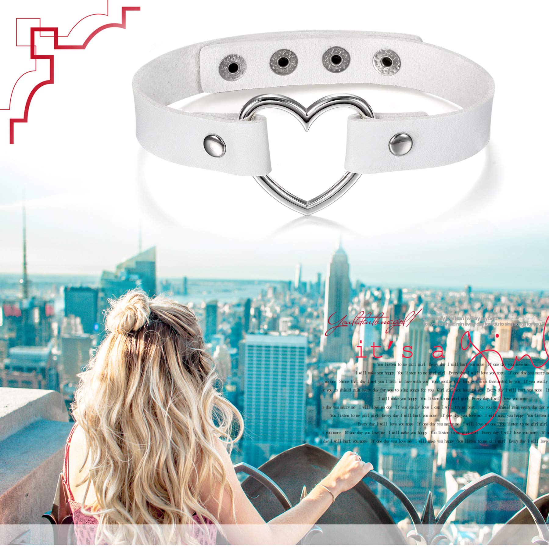 OIDEA White Adjustable Leather Heart Charm Choker Necklace for Women Party Cosplay Halloween Decorations