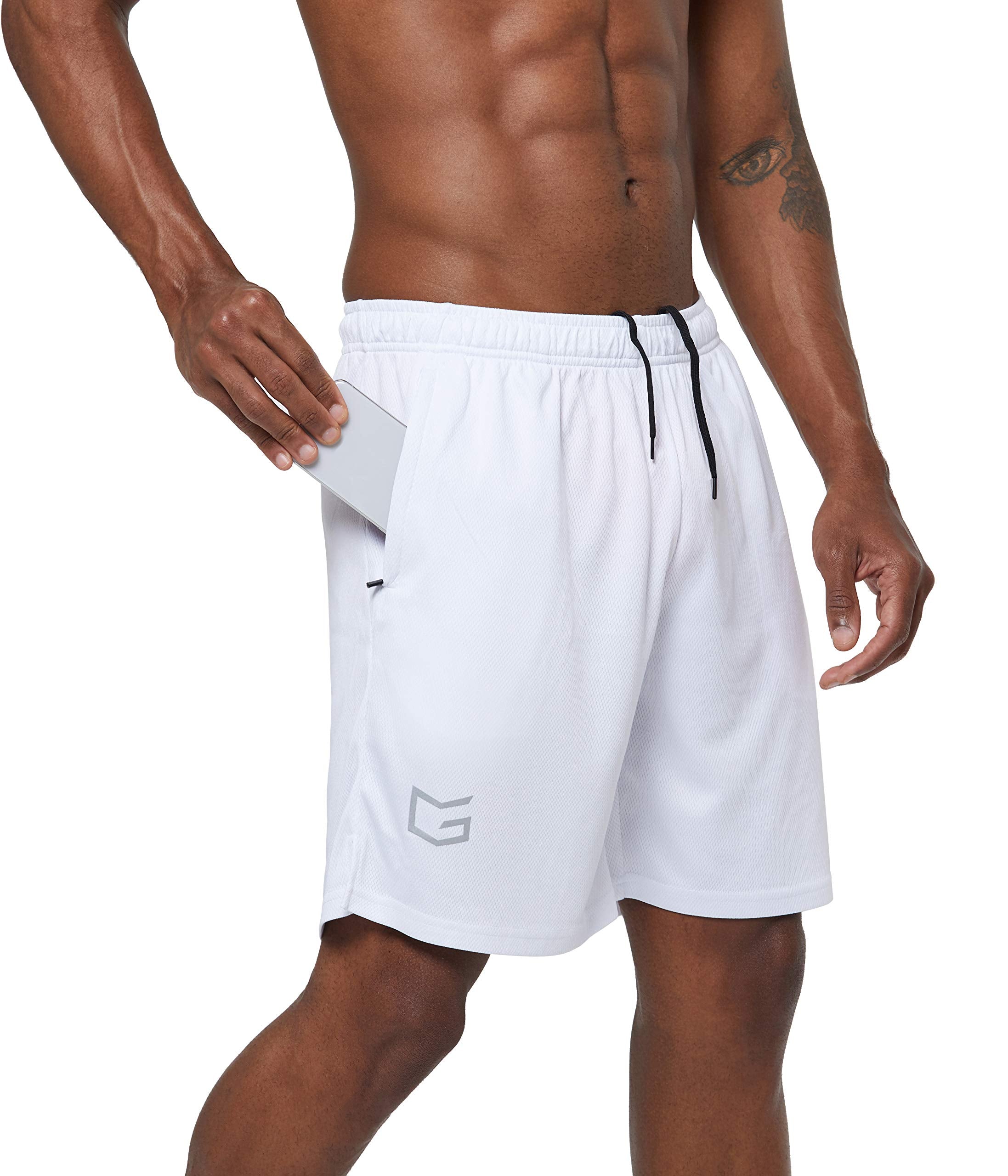 g gradual Mens 7 Workout Running Shorts Quick Dry Lightweight gym Shorts with Zip Pockets (White X-Large)