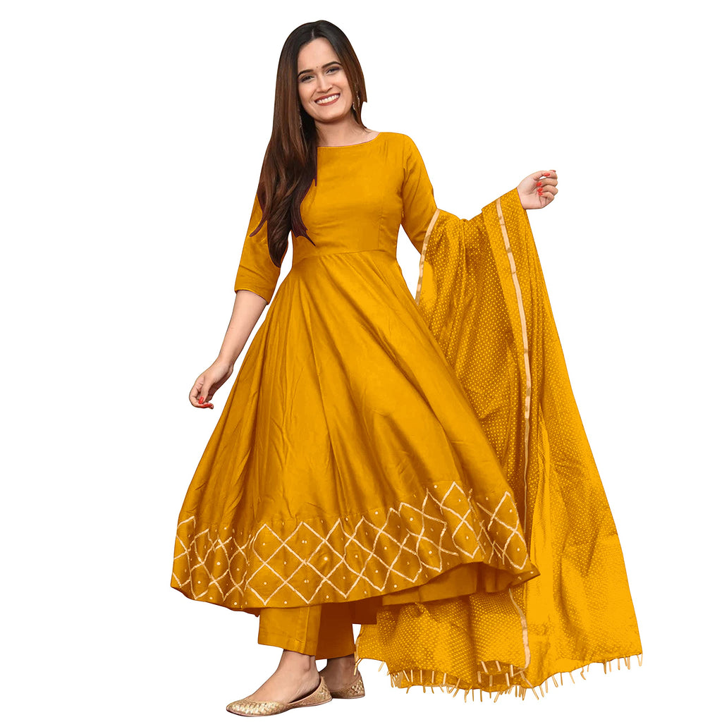Gosriki Women'S Rayon Kurta (Kumt-Dress-Yellow L)
