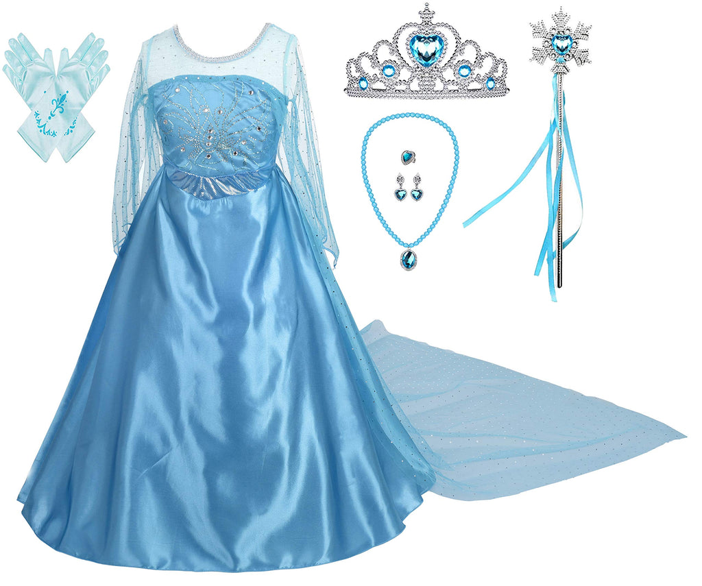 Lito Angels Girls Princess Dress Up Costumes Snow Queen Fancy Birthday Christmas Halloween Party Long Train with Accessories Siz